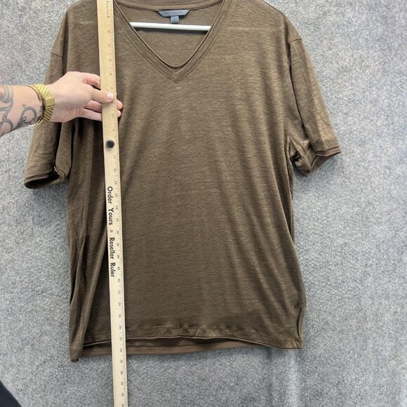John Varvatos Shirt Mens Large Brown V Neck 100% Linen Lightweight Casual - Picture 5 of 10